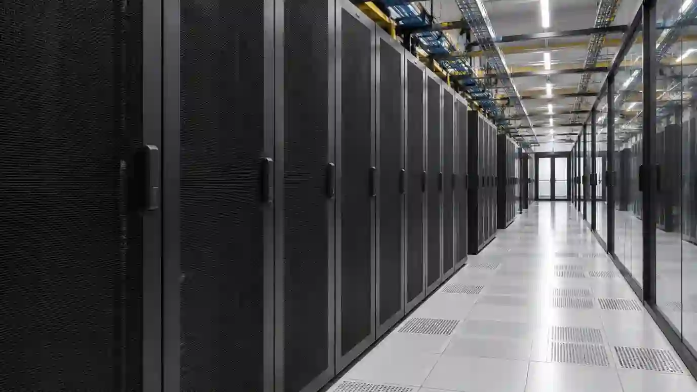 An orderly data center aisle with contained server racks