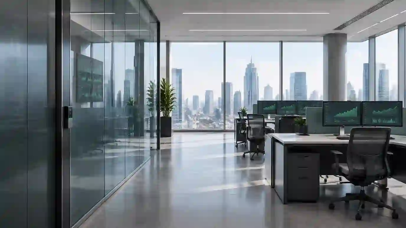 Secure financial operations workstations behind a glass partition