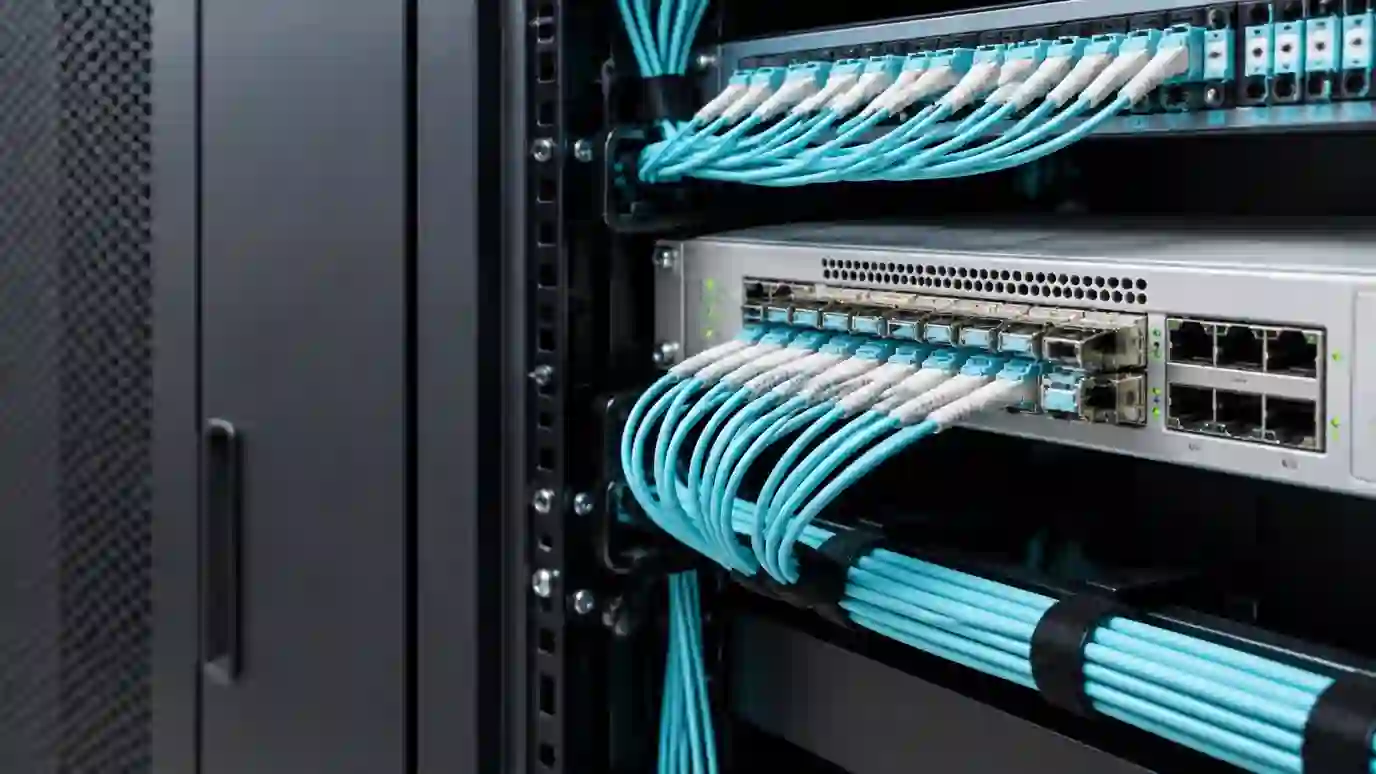 Fiber optic connections and structured cabling in a network cabinet