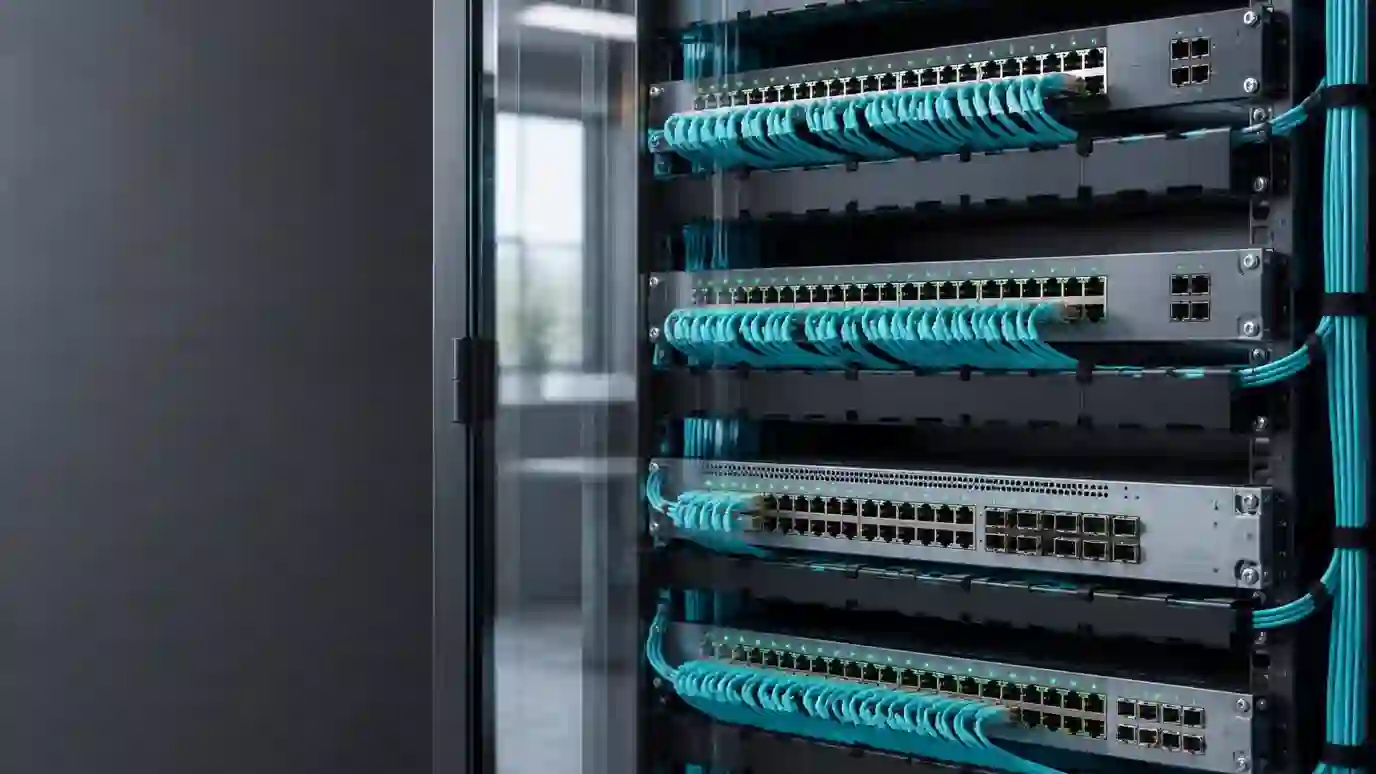 Enterprise network switches with precisely organized patch cables
